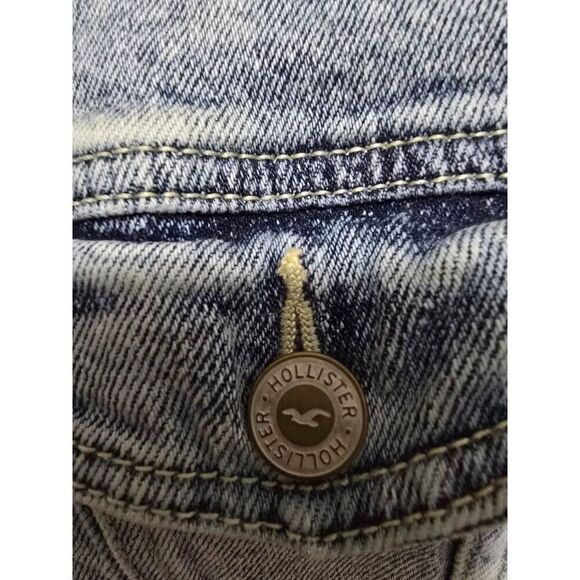 Cropped Oversized Denim Jacket With Gray Hoodie & Frayed Hem Womens Size XXS - Picture 7 of 13